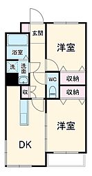 サンヒルズII 2階2DKの間取り