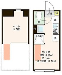 Park Terrace 富士見台 2階ワンルームの間取り