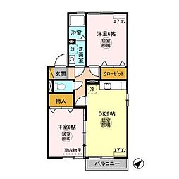 アヴァンティ　Ａ 2階2DKの間取り