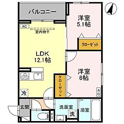 Noble Palais 針ヶ谷 303 3階2LDKの間取り