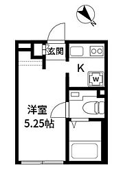 アルティローサ笹塚 2階1Kの間取り