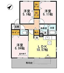 トルヴェール 1階3LDKの間取り
