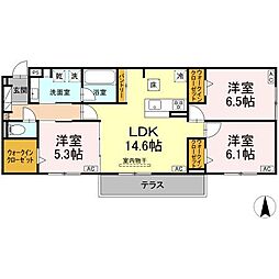 シャンドフルール 102 1階3LDKの間取り