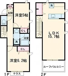 フェリーセ・ドゥーエ 1階2LDKの間取り