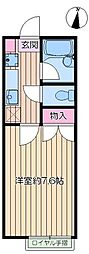 スターハイツ 2階1Kの間取り