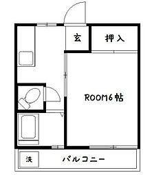 コーポ明日香 1階1Kの間取り