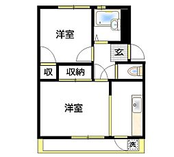 豊田日野マンション 2階2Kの間取り