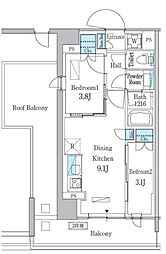 パークアクシス品川南大井パークフロント 6階2DKの間取り