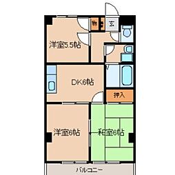 ドゥエル川幡 1階3DKの間取り