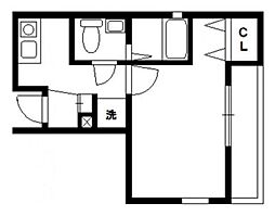 ルクール川崎 1階1Kの間取り