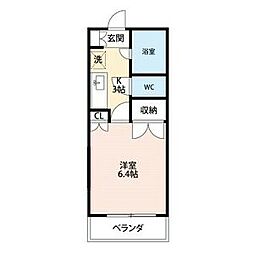 スタジオＫ 2階1Kの間取り