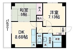 ロイメント名駅 6階2DKの間取り