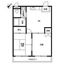 プリメールマンション 2階2DKの間取り