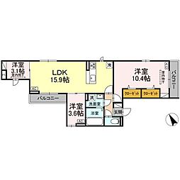 ドムスクレスト森野 3階3LDKの間取り