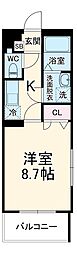グレースひなた 4階1Kの間取り