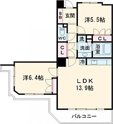 石神井公園ピアレス・ザ・タワー 5階2LDKの間取り