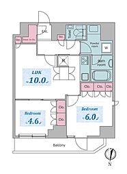 ドゥーエ日暮里 8階2LDKの間取り