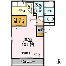 クレッセント 1階1Kの間取り