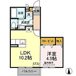 フェリーチェ　Ａ 2階1LDKの間取り