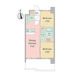 セレニテフラン谷町四丁目アリエ 2階2DKの間取り