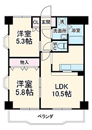 ユーライフ加家 5階2LDKの間取り