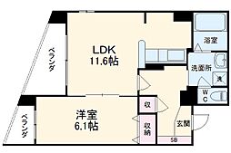 ライジングコート京都西院フロンティア 7階1LDKの間取り