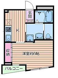 フリューゲル綾瀬 3階1Kの間取り
