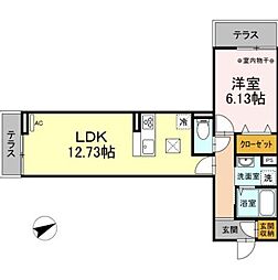 アーリントンハイツ矢部 1階1LDKの間取り