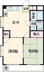 ロイヤルエクセレンスオガワIII 3階2DKの間取り
