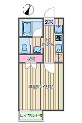 フォレストパークＢ 2階1Kの間取り