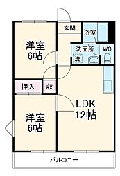 シャルマンハイツ 2階2LDKの間取り