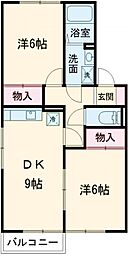 エクセル二番館 2階2DKの間取り