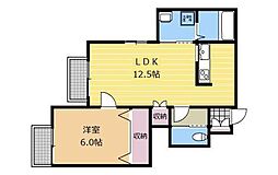 カスクドール 1階1LDKの間取り