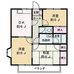プルミエール大野A 2階3DKの間取り
