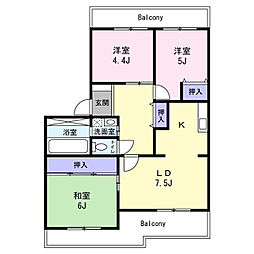 レジデンス内箕輪 2階3DKの間取り