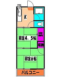 シスターハウス 2階2Kの間取り