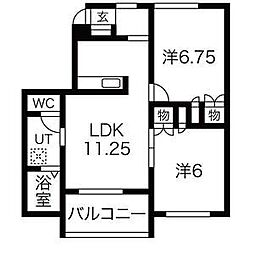 エミネンス亀岡 1階2LDKの間取り