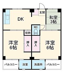 ビレッジハウス勝田3号棟 1階2LDKの間取り