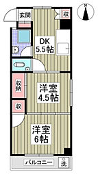 豊島マンション 3階2DKの間取り