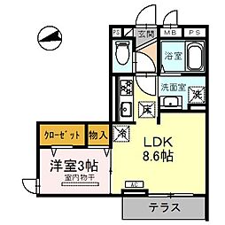 D-Sereno仙波町 1階1LDKの間取り