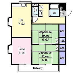 コーポ斉藤A 3階3DKの間取り