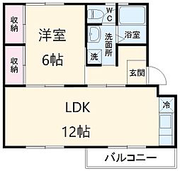 稔台サニーハイツ 2階1LDKの間取り