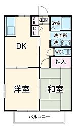 セレシアII 203 2階2DKの間取り