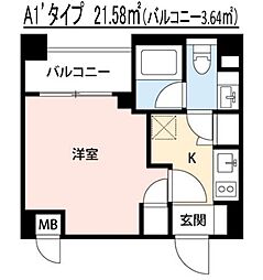 ＳＱＵＡＲＥ　ＣＩＴＹ　ＹＯＫＯＨＡＭＡ　ＮＥＧＩＳＨＩ 703 7階1Kの間取り