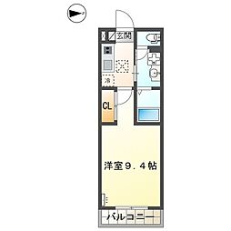 仮称）小田原市田島マンション新築工事 2階1Kの間取り