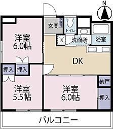 ラ・ファミーユ大工町 6階3DKの間取り
