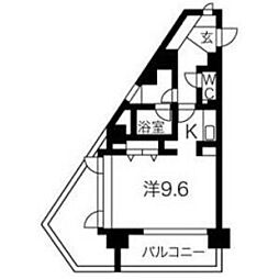 アブレスト原 9階1Kの間取り