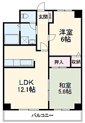 レジデンスオークラ 4階2LDKの間取り