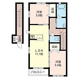 ルミエールB 2階2LDKの間取り