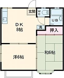 第二リバーストーン 2階2DKの間取り